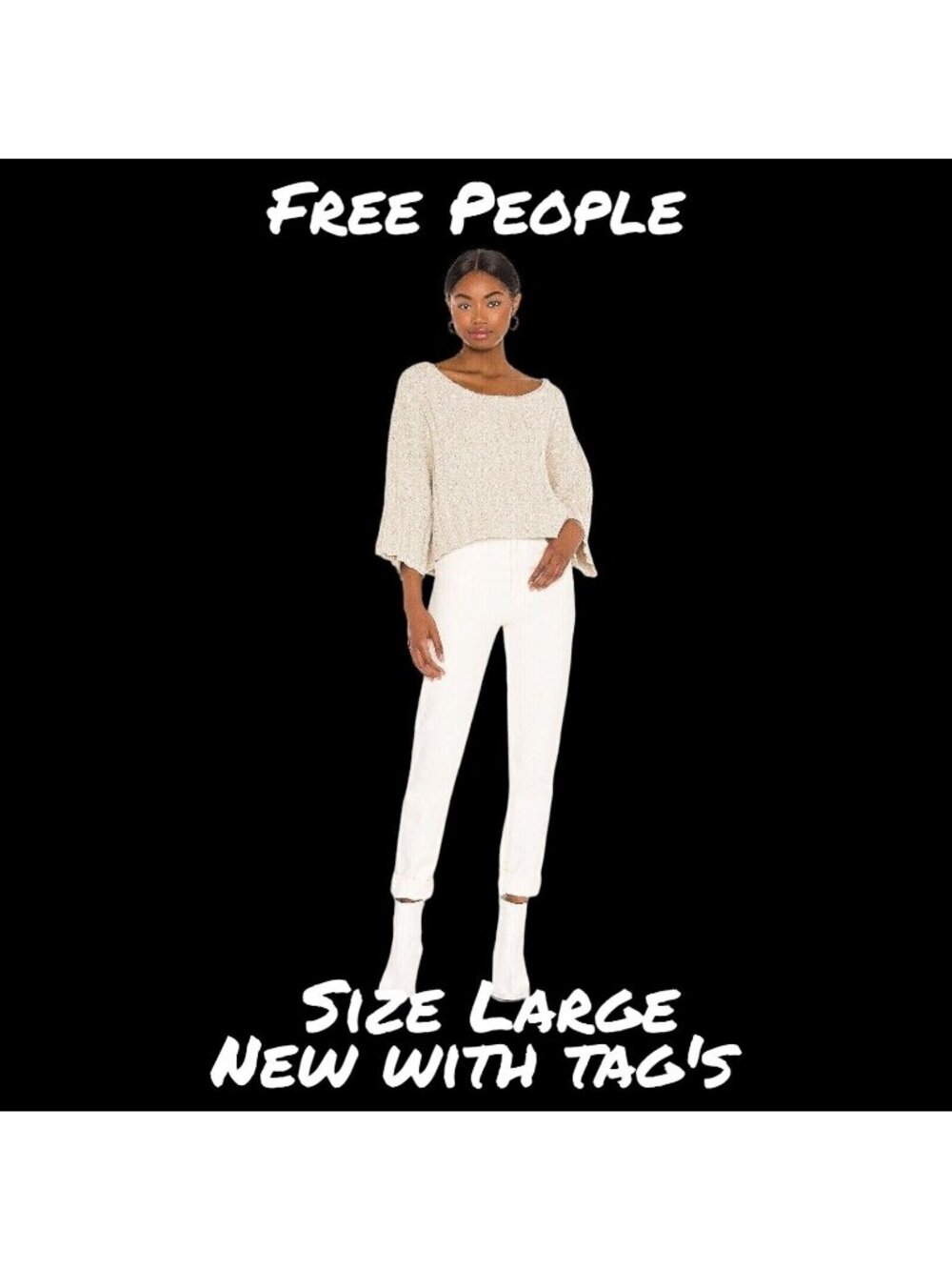 Free People Oversized Knit Cropped Pullover Sweater Size Large - New with Tags